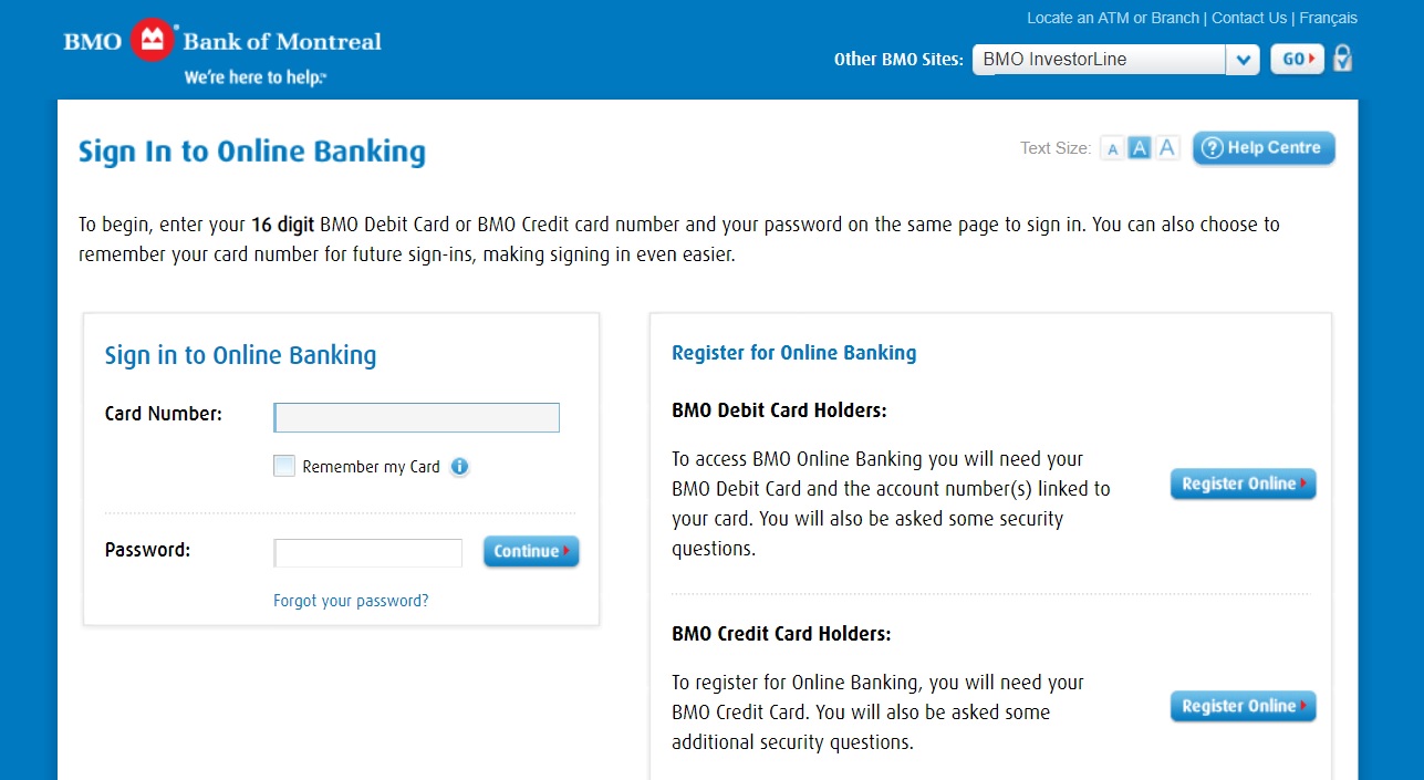 Bank of Montreal login and Reset