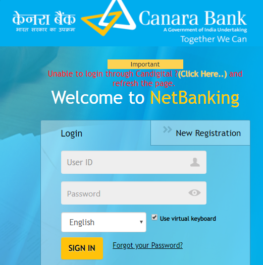 Canara Bank Net Banking Login