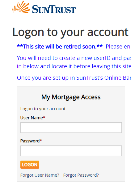 SunTrust Mortgage Bank Login